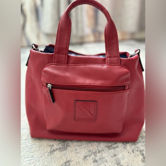 Nautica Red-Burgundy Cabin Fever Med Faux Leather Satchel Silver Tone Hardware - Picture 1 of 15